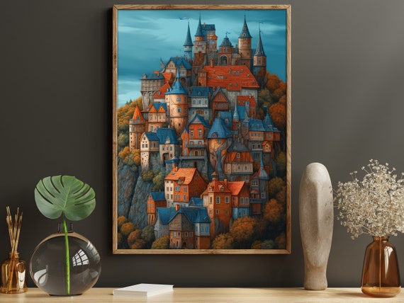Vintage Strange Castle Painting Retro Strange Palace Art Print Cottage Framed Print