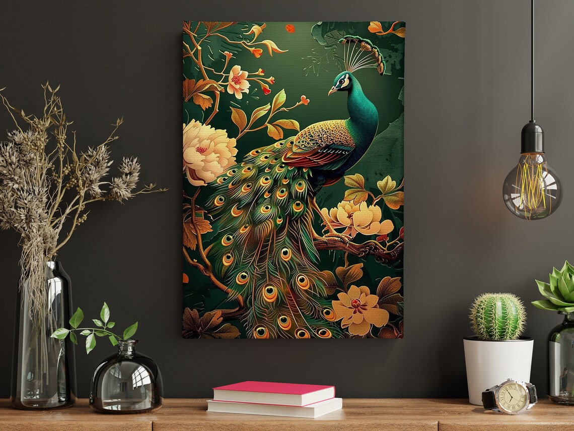 Vintage Peacock Art Print, Cottage Animal Poster - Image 3