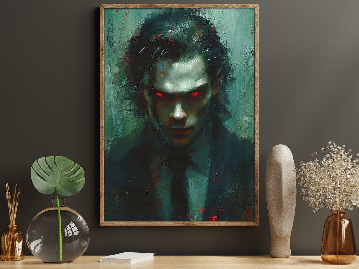 Dark Vampire Portrait With Glowing Red Eyes Gothic Fantasy Art Poster - Image 4