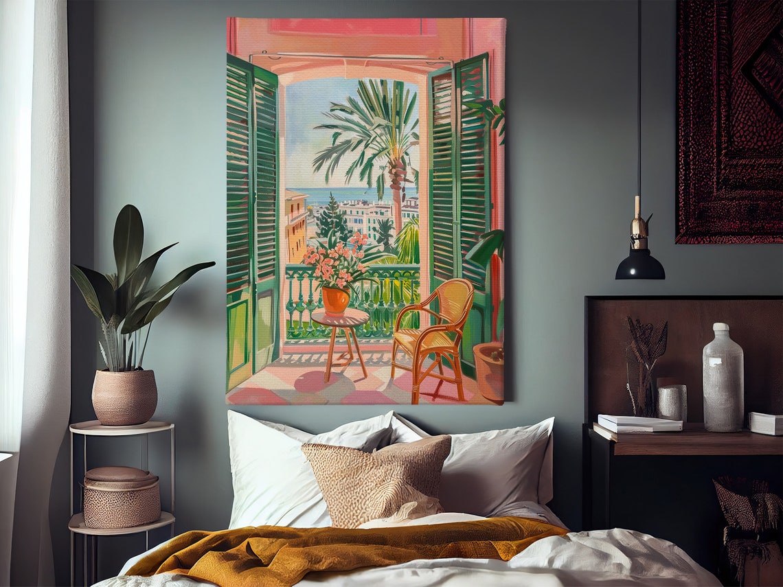 Matisse Style Palm Tree Balcony Sea View Green Shutters Wall Poster - Image 2