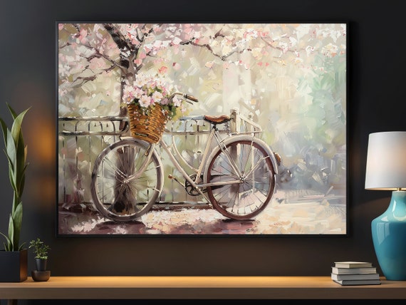 Vintage Flowers Bike Oil Painting Art Print