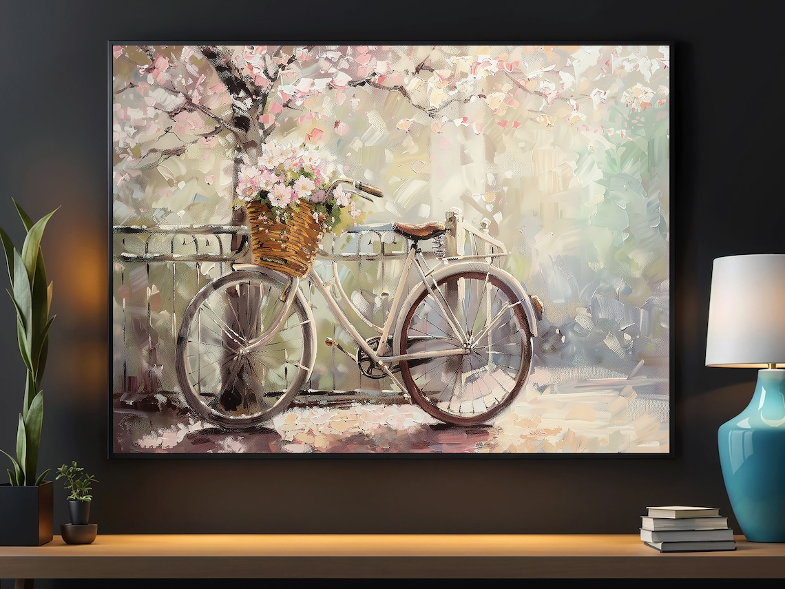 Vintage Flowers Bike Oil Painting Art Print