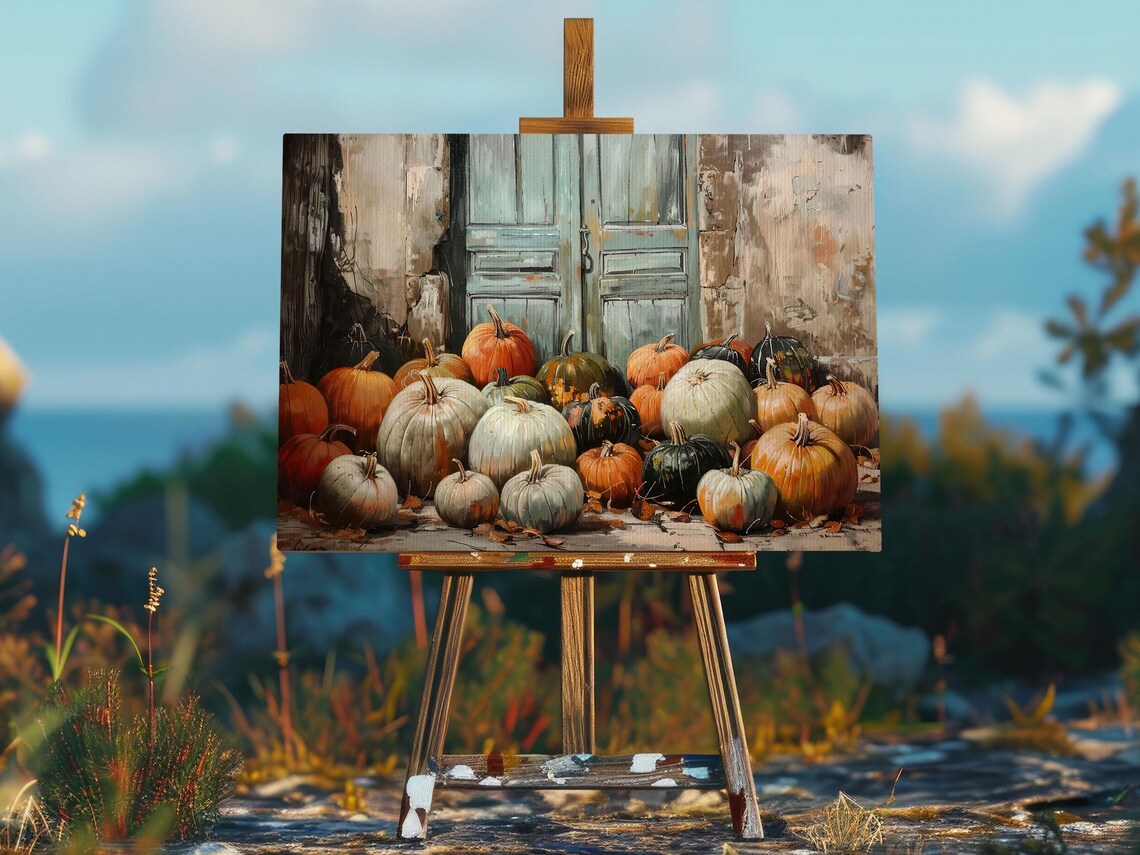 Vintage Harvest Pumpkins Pile Rustic Fall Farmhouse Wall Art Print - Image 2