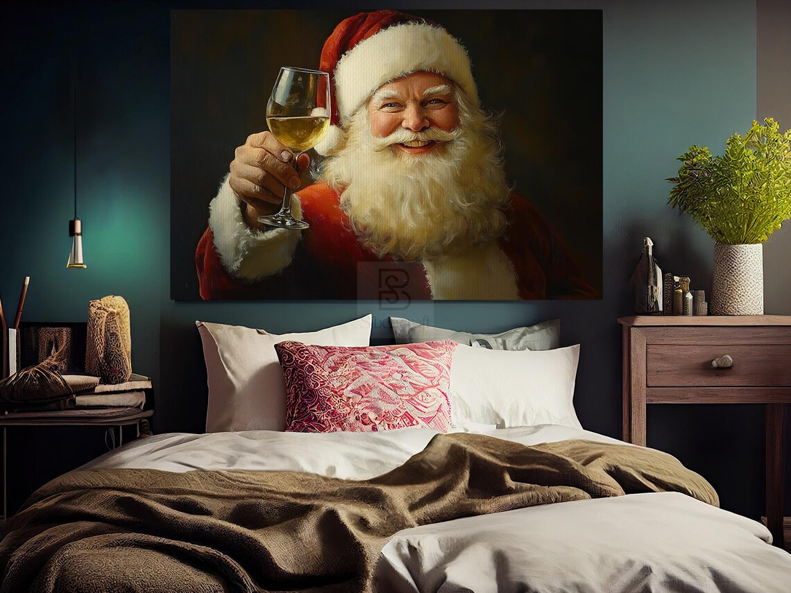 Vintage Santa Cheering Poster, Cozy Christmas Decor - Image 5