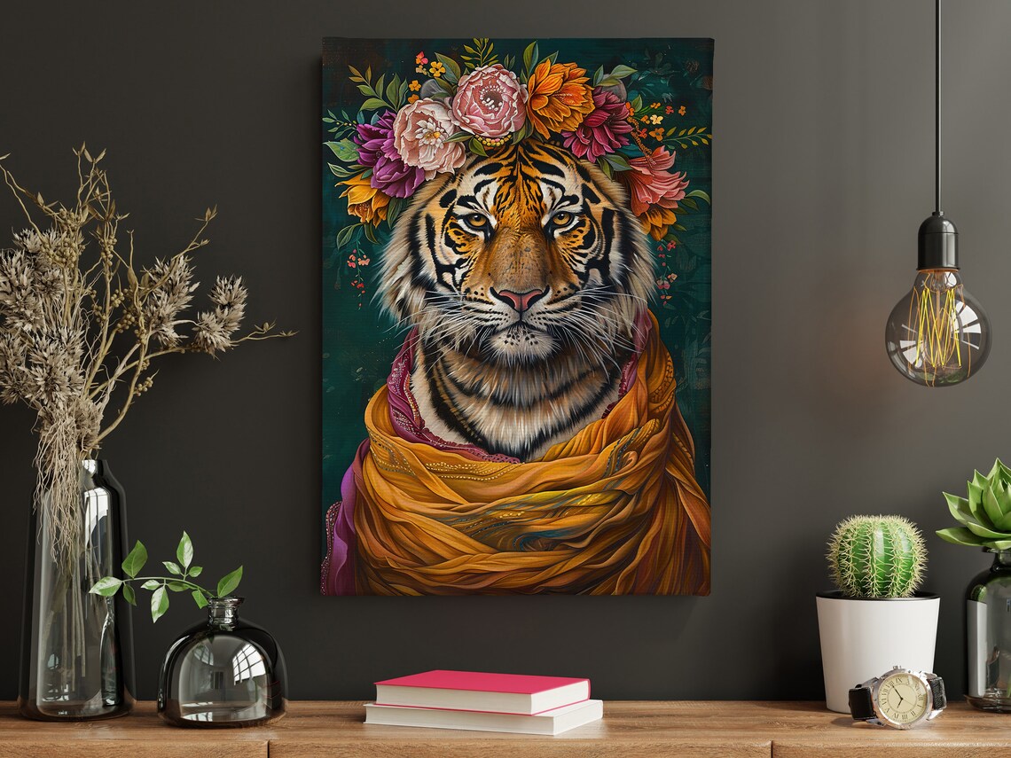 Matisse-Inspired Maximalist Floral Tiger Art Print - Image 4