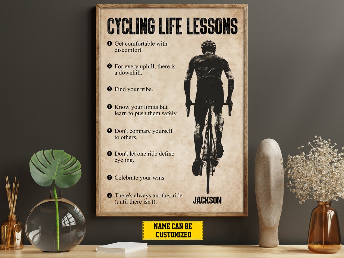 Cycling Life Lessons Personalized Vintage Style Cyclist Quote Poster