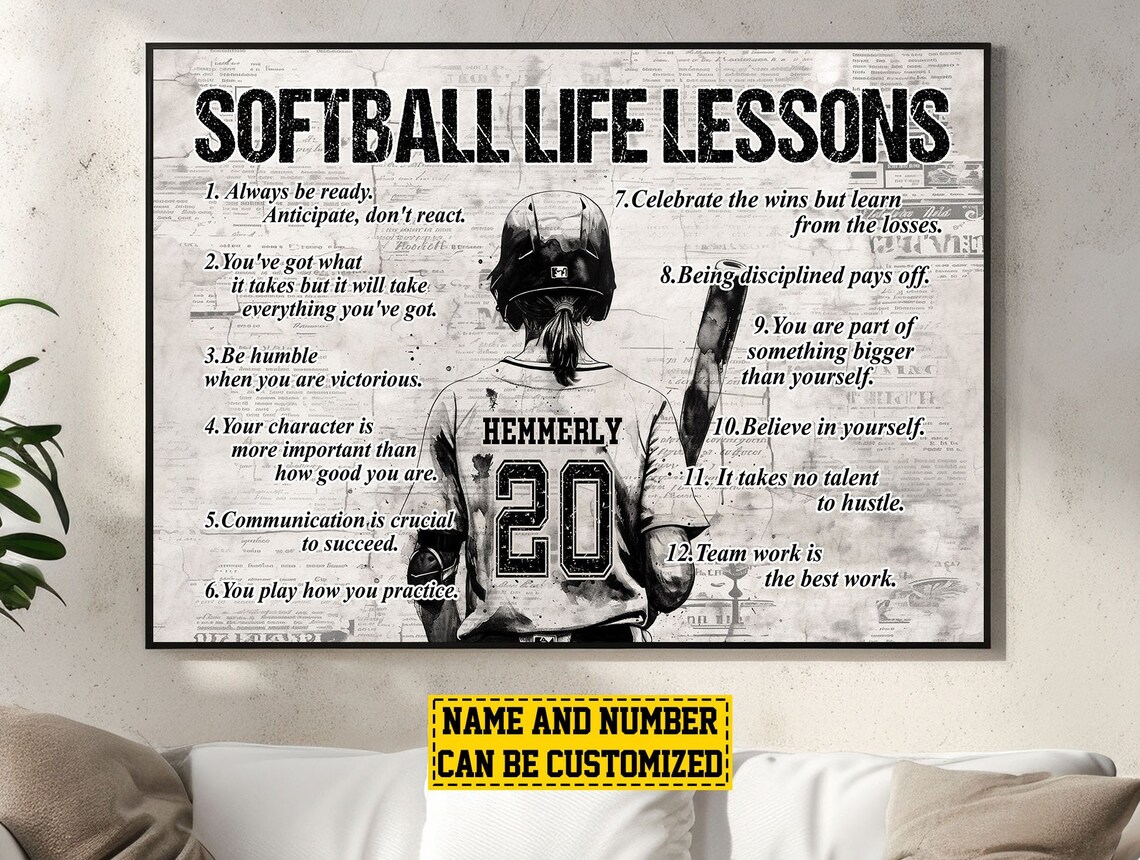 Softball Life Lessons Personalized Poster Print