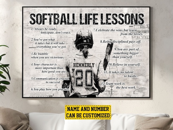 Softball Life Lessons Personalized Poster Print