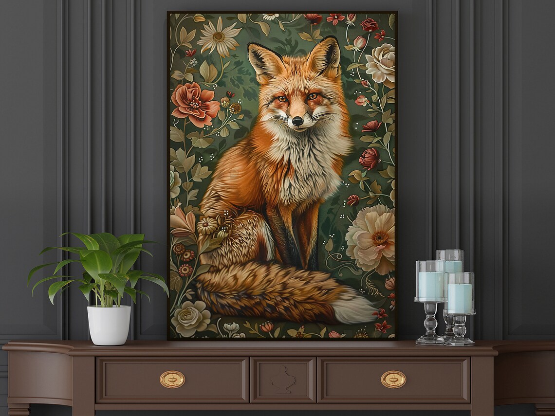 Cottage Fox and Flowers Retro Wild Animal Poster Print - Image 5