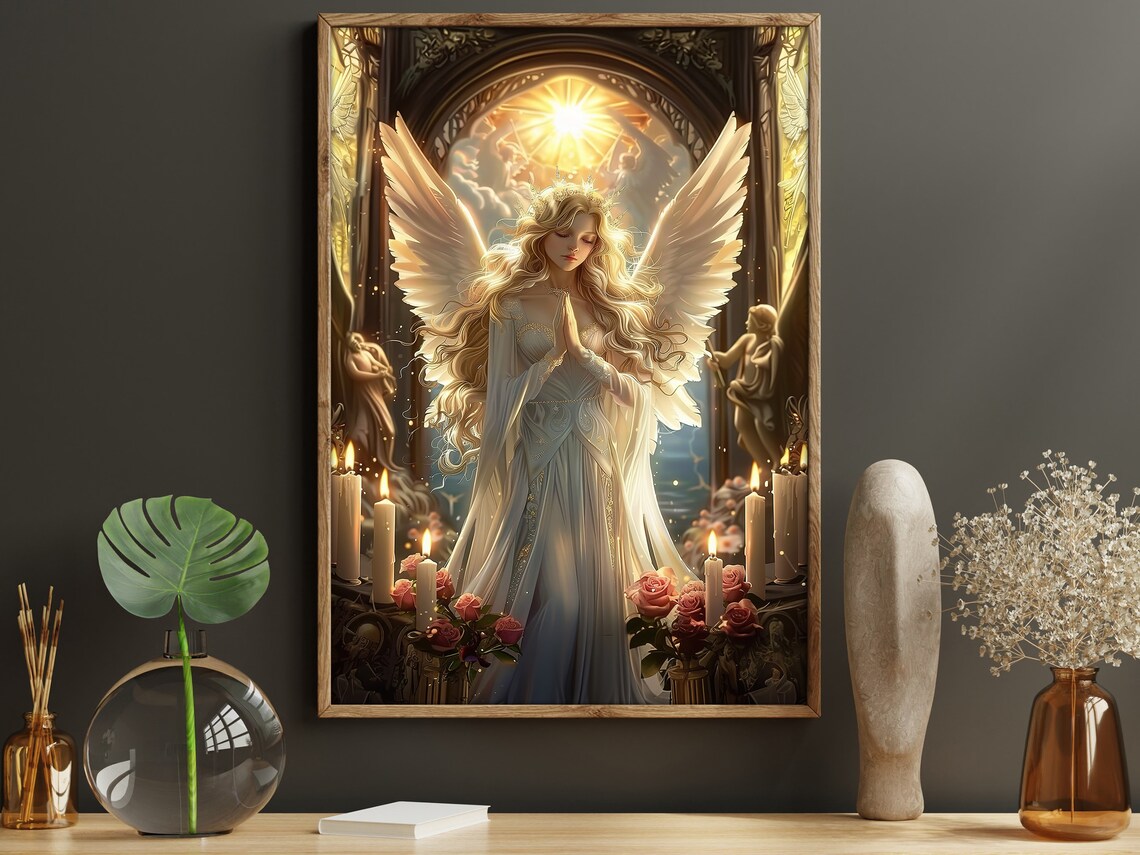 Vintage Young Angel in Church, Faith Art Print