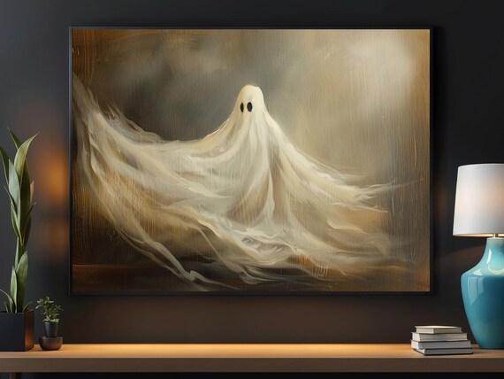 Elegant Flowing Sheet Ghost Painting in Dark Golden Light Art Poster