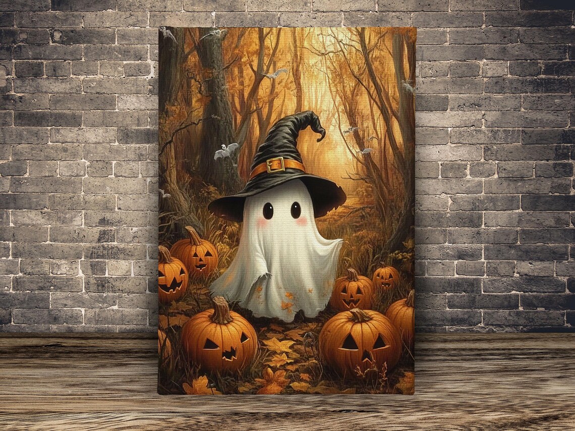 Vintage Cute Witchy Ghost Halloween Art Print - Image 2