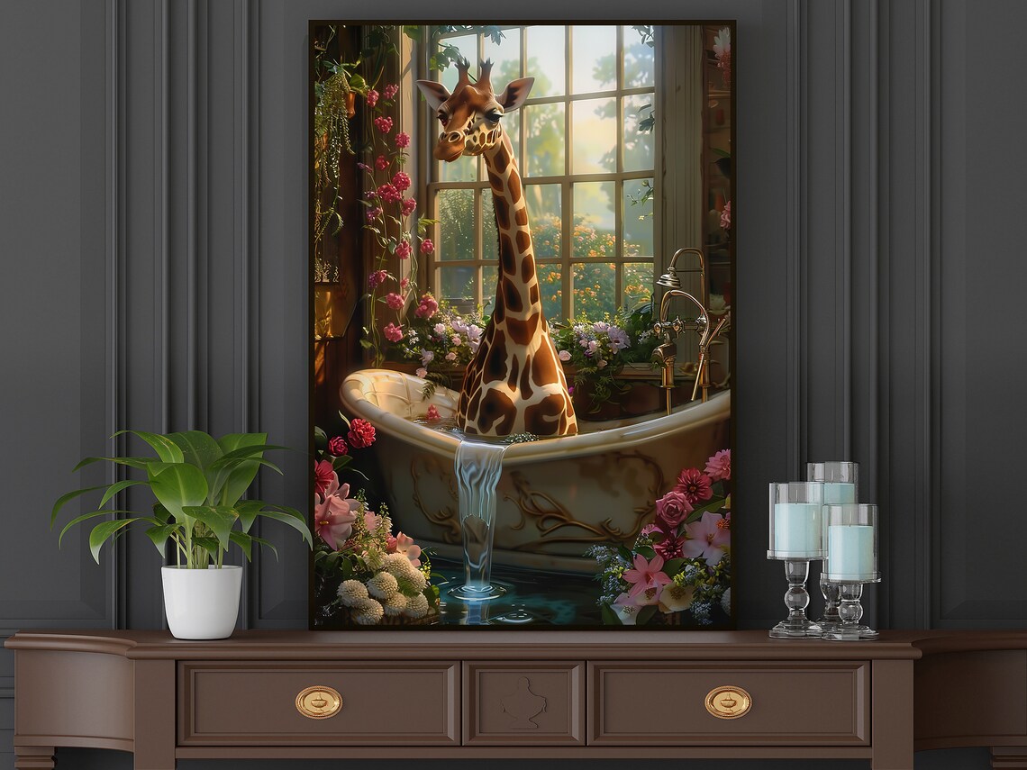 Matisse-Inspired Giraffe Bathroom Cottage Art Print - Image 5