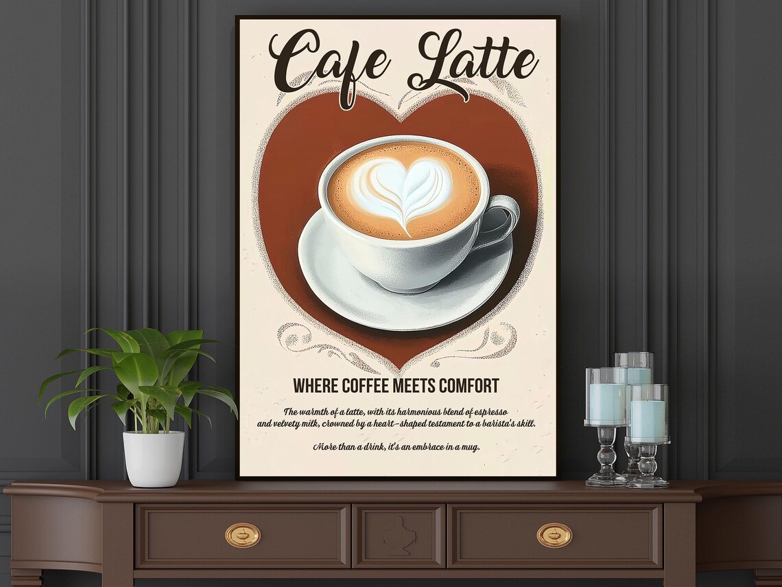 Vintage Cafe Latte Poster Print, Coffee Decor - Image 3