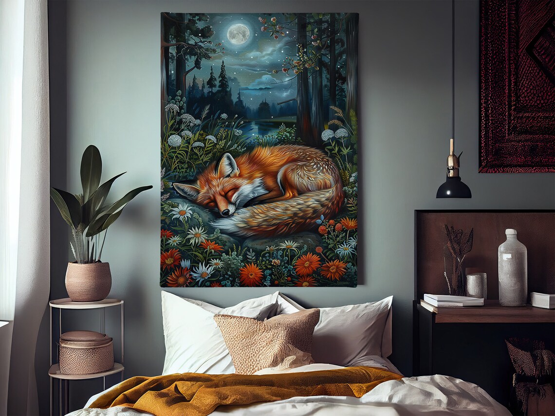 Wild Fox Sleeping In Forest Poster Print - Image 3