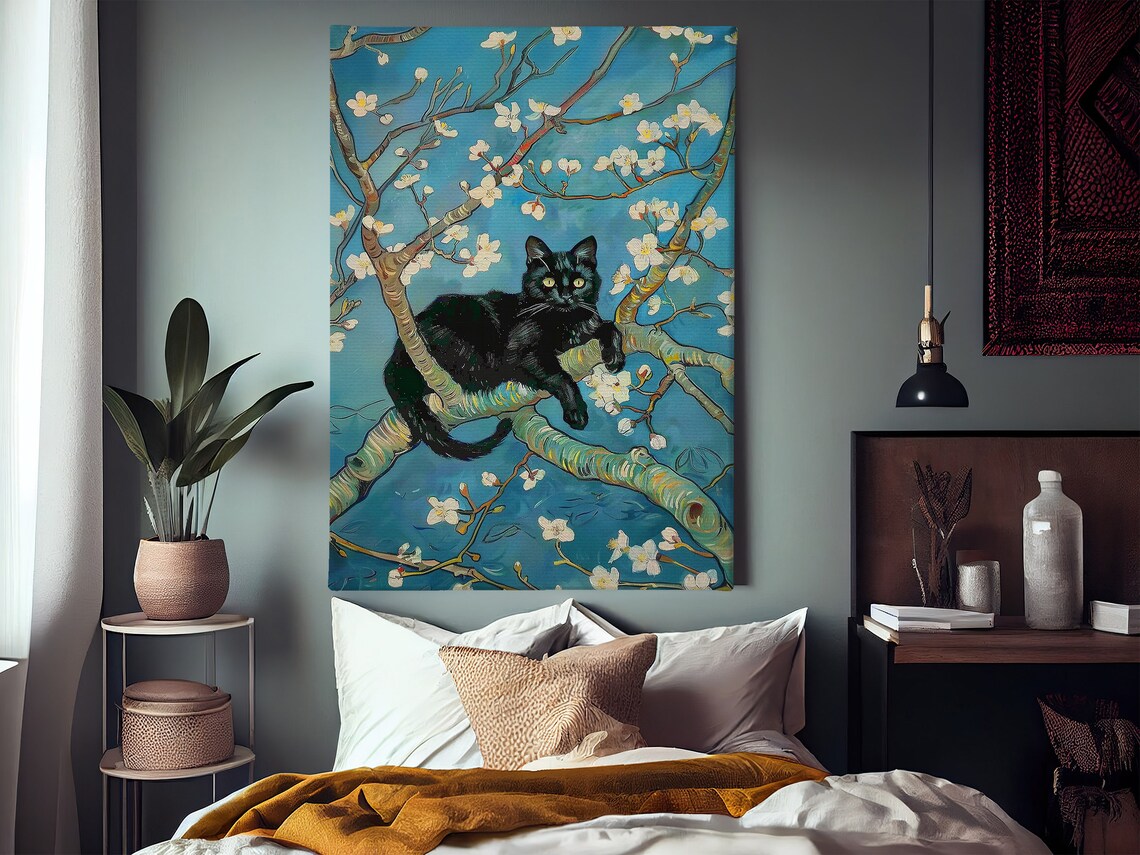 Vintage Black Cat in Flowers Garden Art Print - Image 2