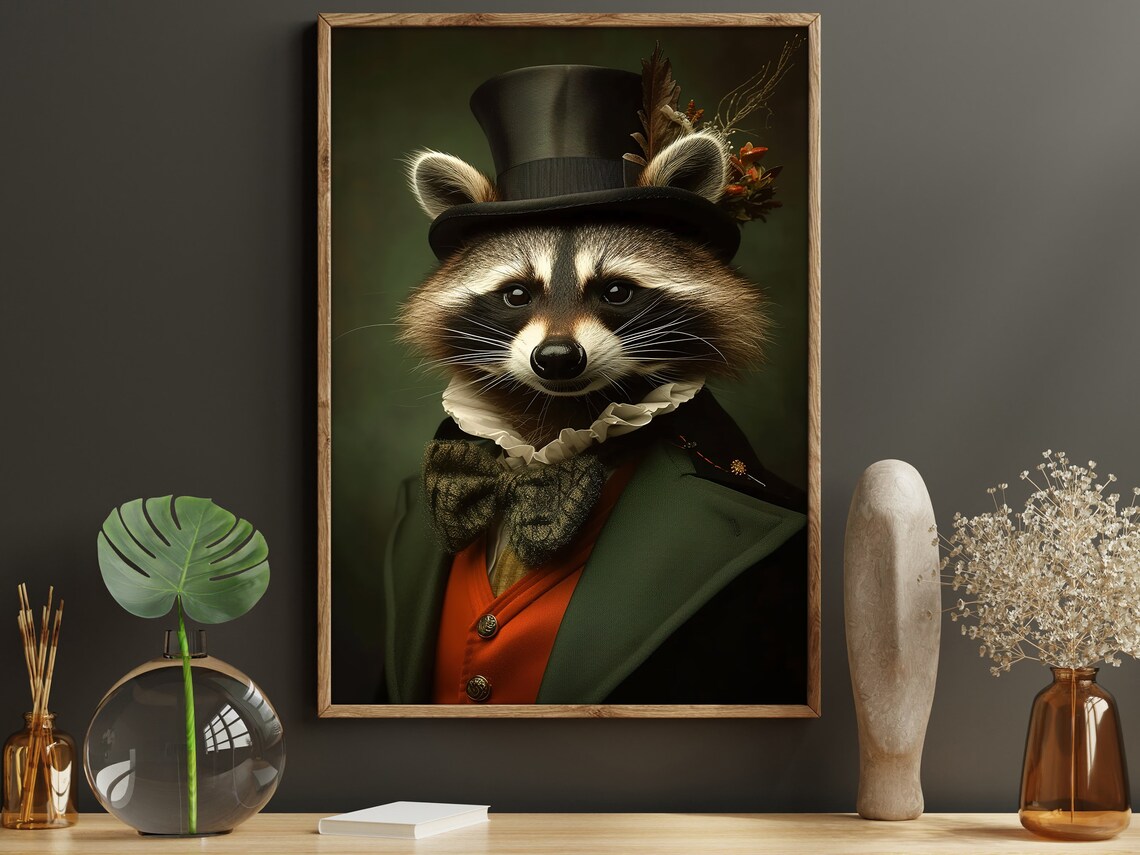 Vintage Gentleman Raccoon Gothic Animal Art Print - Image 4