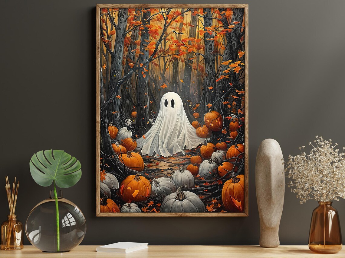 Vintage Ghost In Forest, Autumn Halloween Poster Print - Image 6