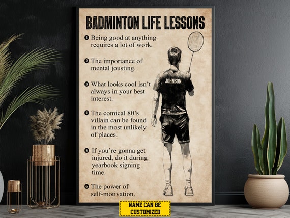 Badminton Life Lessons Personalized Print Badminton Poster Print Badminton Gift For Boy Son