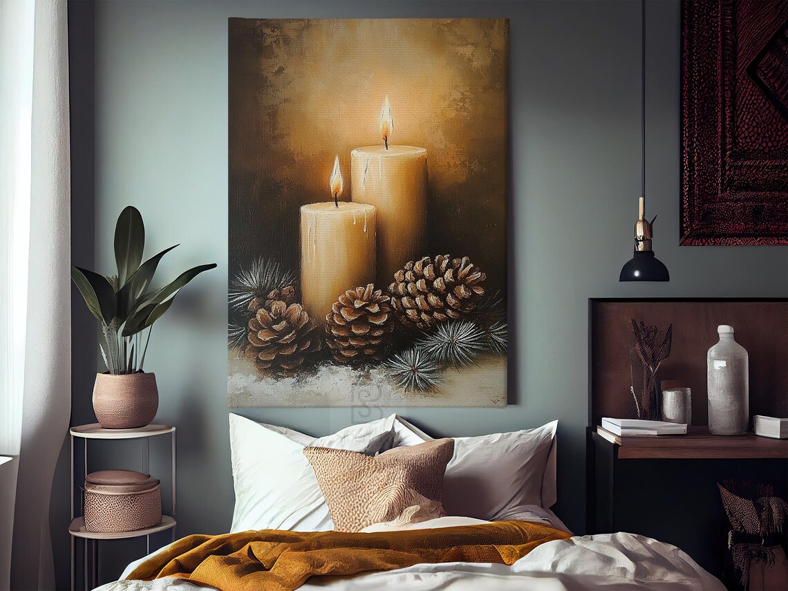 Vintage Christmas Candles Art Print, Holiday Decor - Image 3