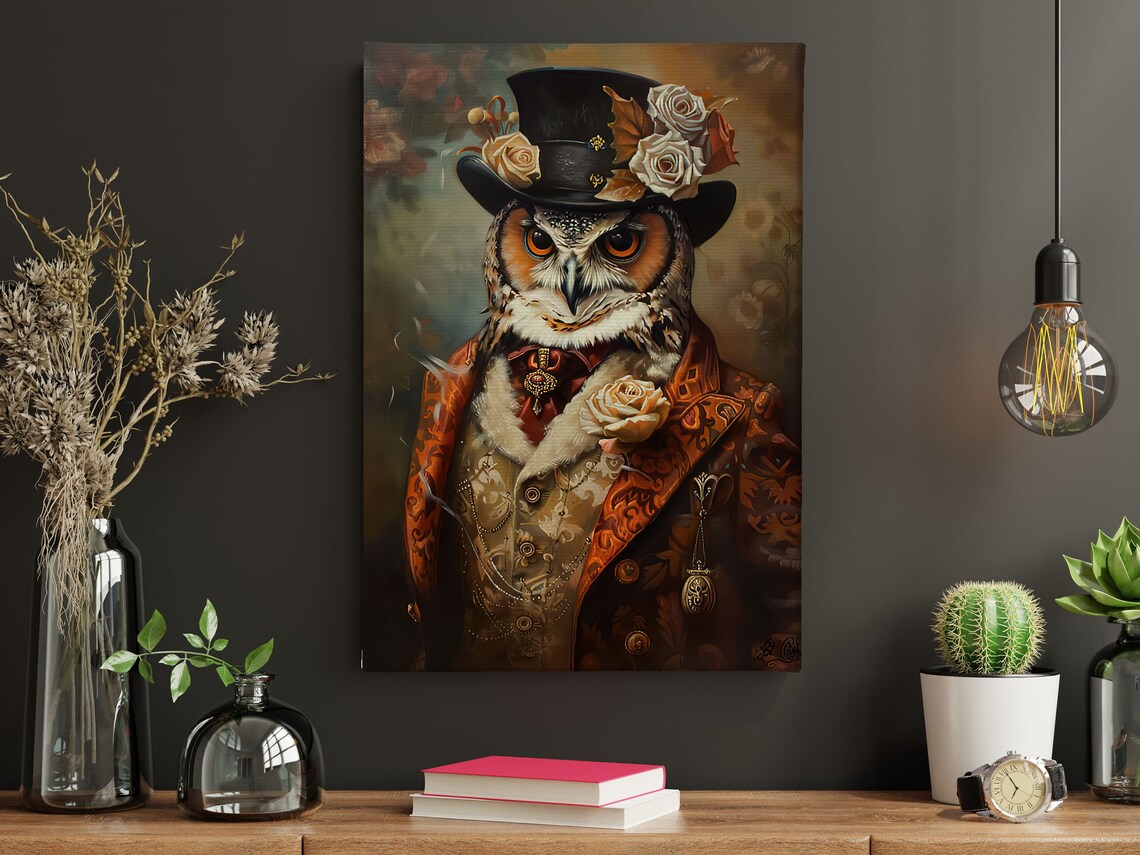 Gentleman Owl Top Hat Steampunk Victorian Portrait Art Poster - Image 4