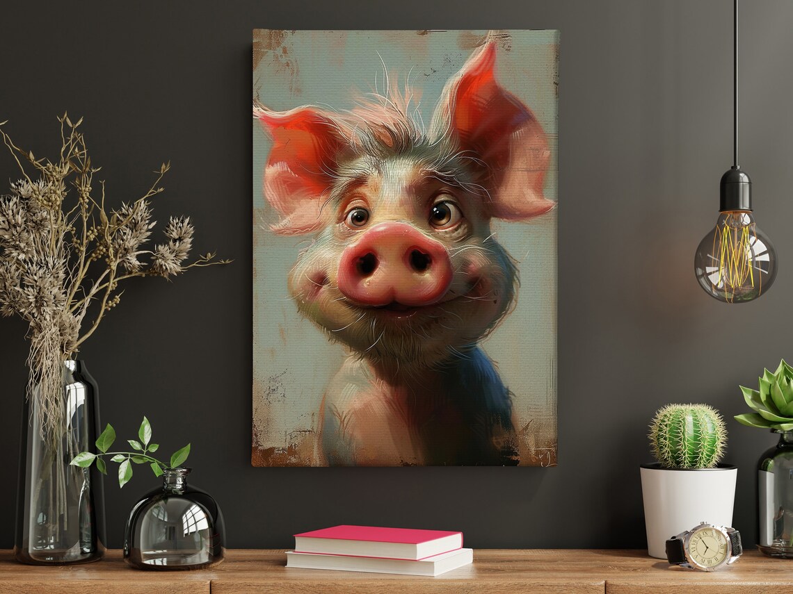 Funny Pig Oil Painting Art Print, Farmhouse Wall Art - Image 3
