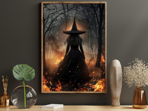 Dark Fire Witch Halloween Poster Print