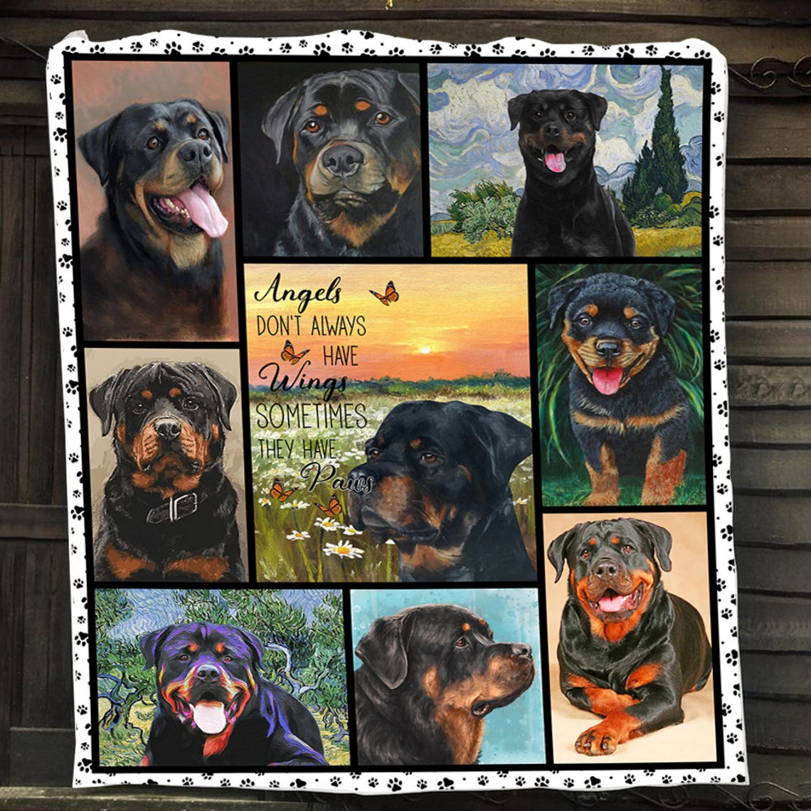Rottweiler Angels Dont Always Have Wings Paw Print Photo Blanket Gift - Image 4