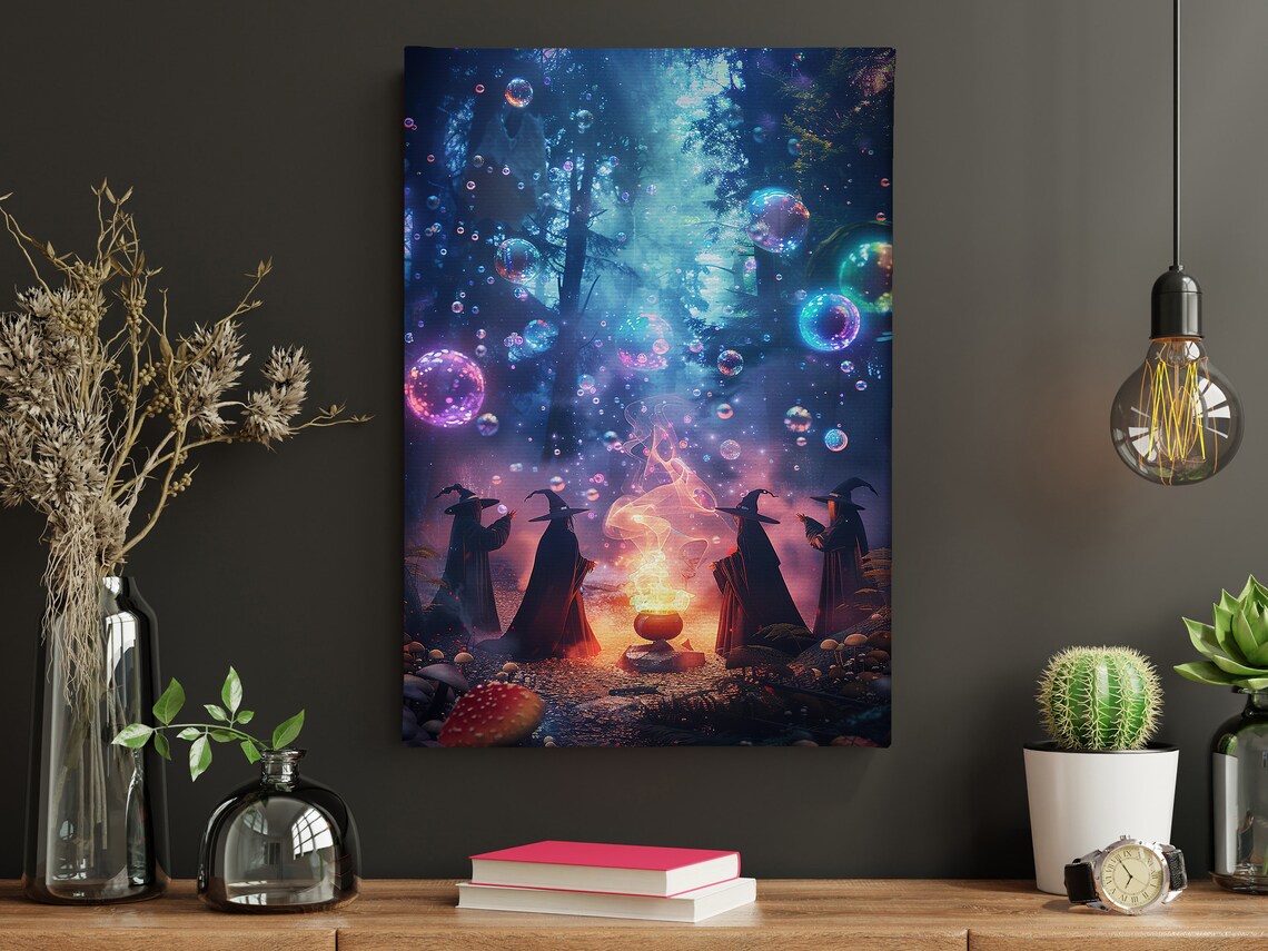 Witches Cauldron Night Forest Glowing Bubbles Magical Coven Halloween Art Print - Image 4