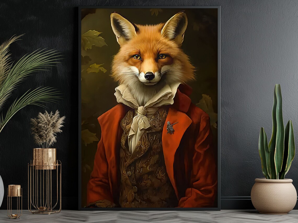 Cottage Renaissance Fox, Vintage Animal Poster Print
