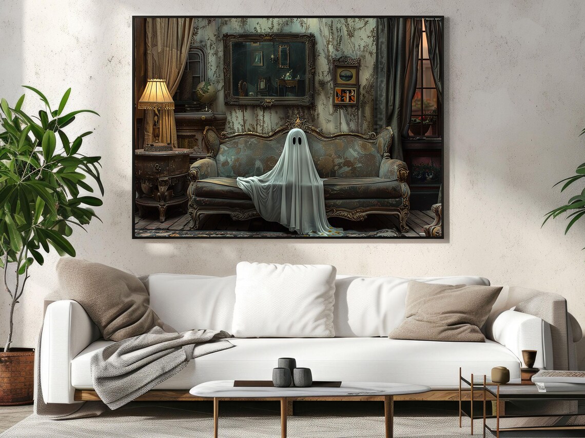 Dark Ghost on the Sofa, Vintage Halloween Poster Print - Image 3
