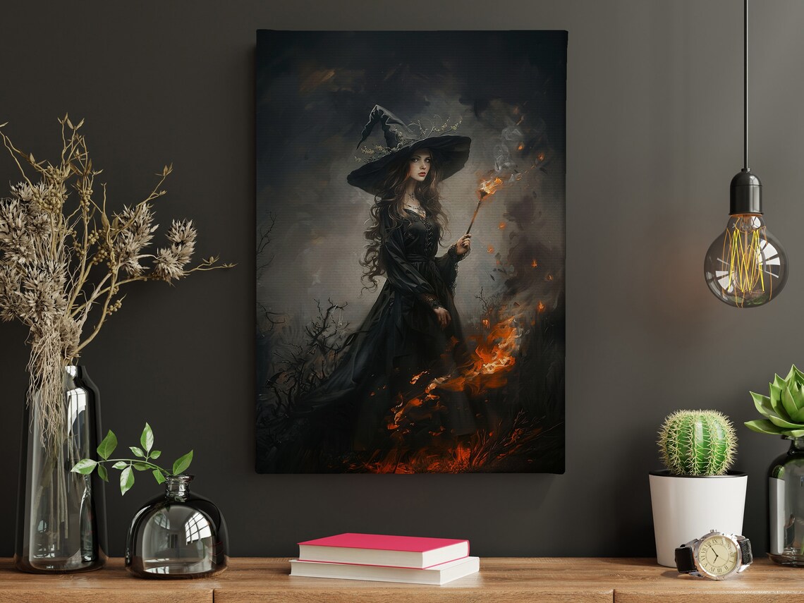 Dark Young Fire Witch, Magical Halloween Poster Print - Image 3