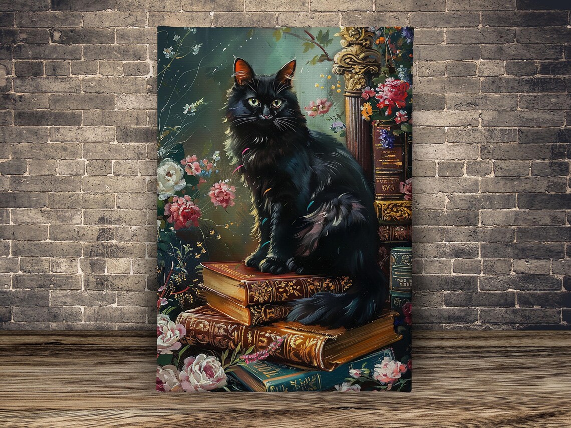 Matisse-Inspired Black Cat on Magic Books Print - Image 2