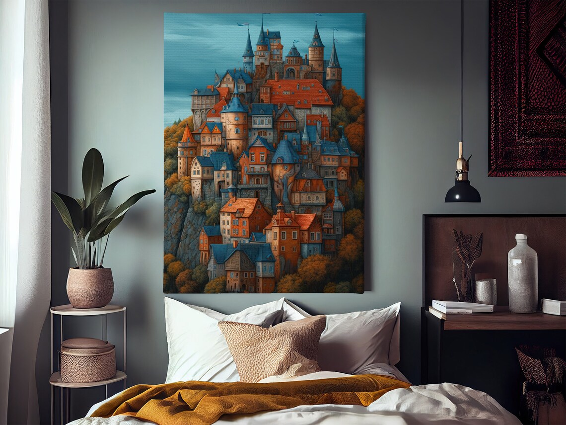 Whimsical Fairytale Castle Hilltop Town Medieval Fantasy Art Poster - Image 3