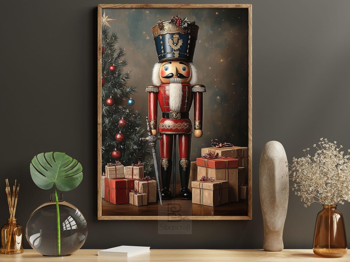 Vintage Christmas Nutcracker Cottage Poster Print