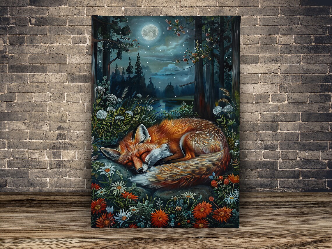 Wild Fox Sleeping In Forest Poster Print - Image 2