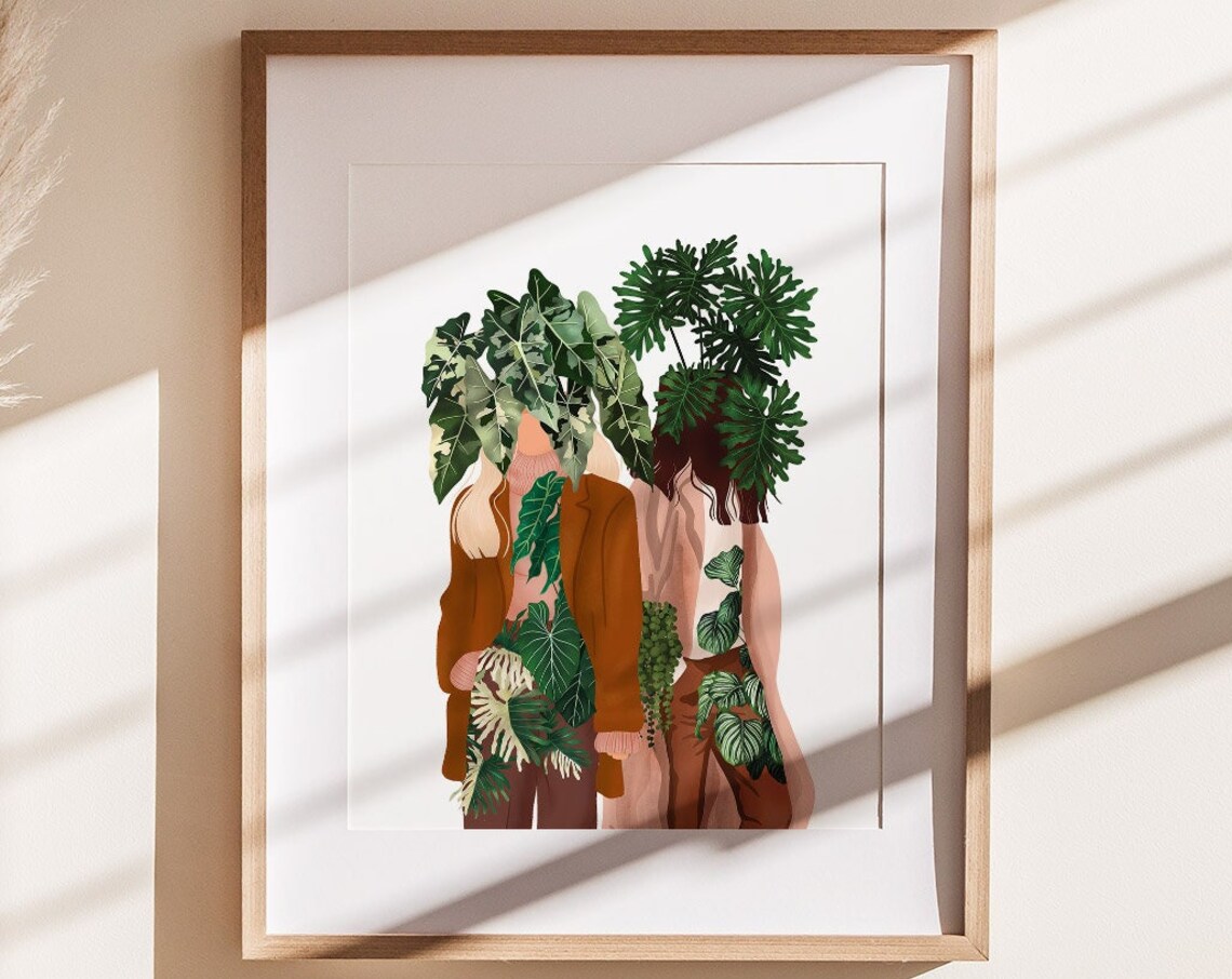 Plant Ladies With Tropical Leaves Botanical Illustration Poster