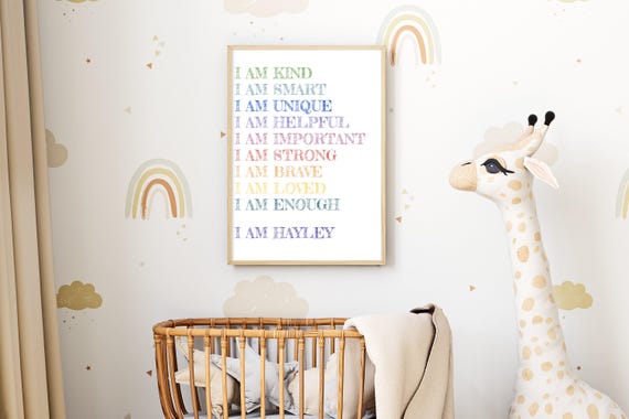 Personalised Affirmations For Kids Print Custom Poster Kind Strong Brave Daily Wall Art