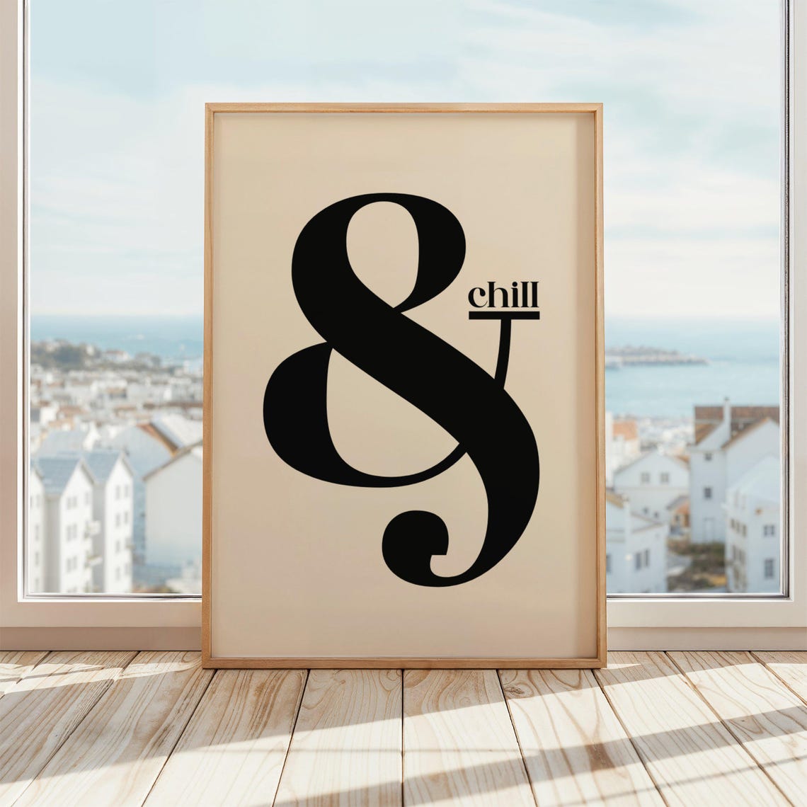 And Chill Minimalist Oversized Ampersand Typography Beige Poster