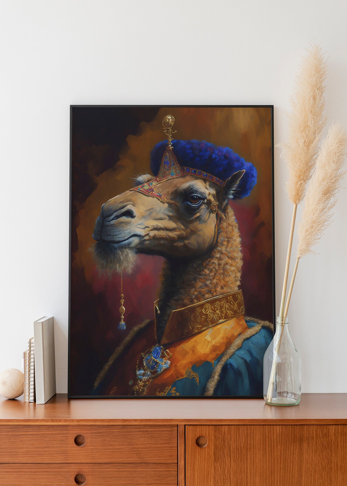 Camel Royal Portrait Jeweled Crown Baroque Animal King Print