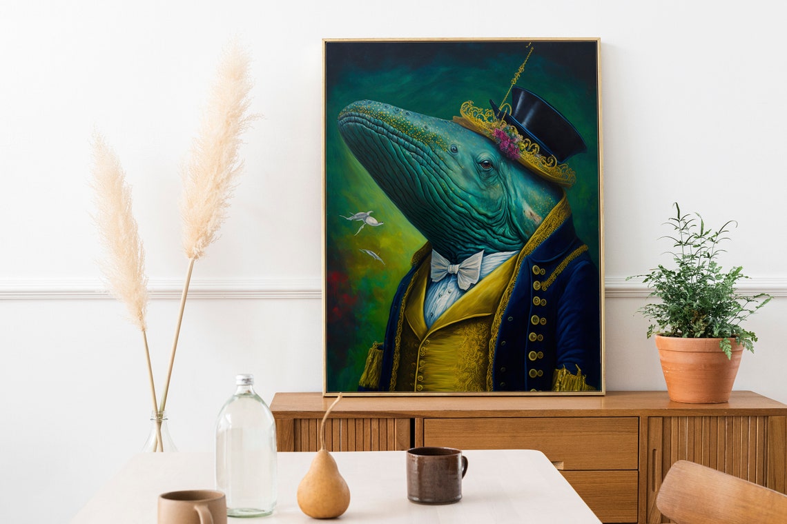 Whale Victorian Gentleman Top Hat Dapper Animal Style Art Print