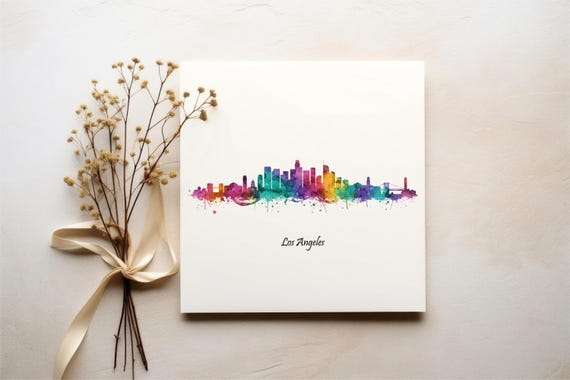 Los Angeles Watercolor Skyline Art Print La Wall Decor