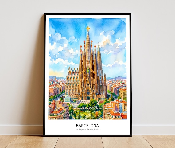 La Sagrada Familia Barcelona Watercolor Spain Landmark Travel Wall Poster