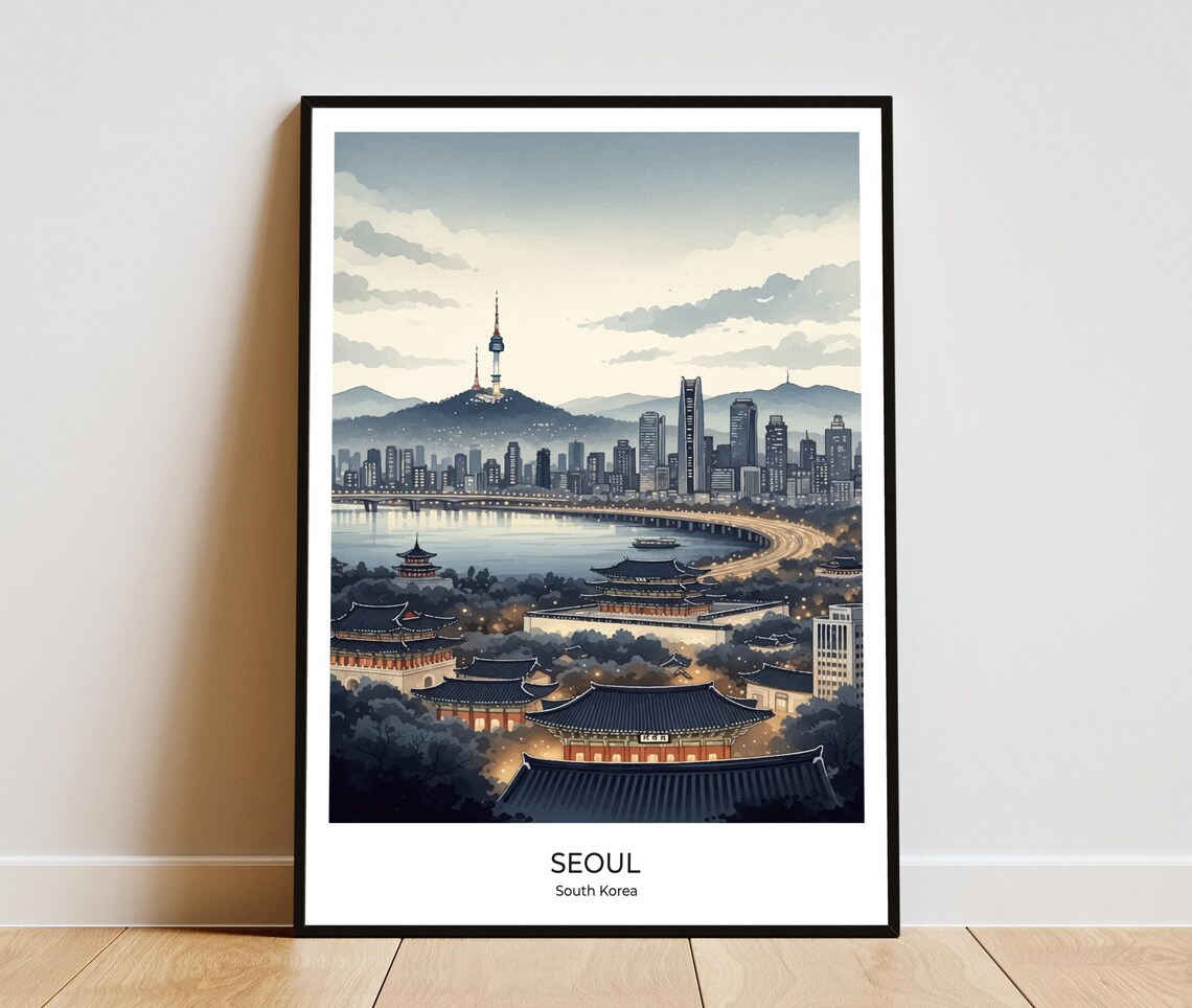 Seoul South Korea Night Lights Watercolor Art Print