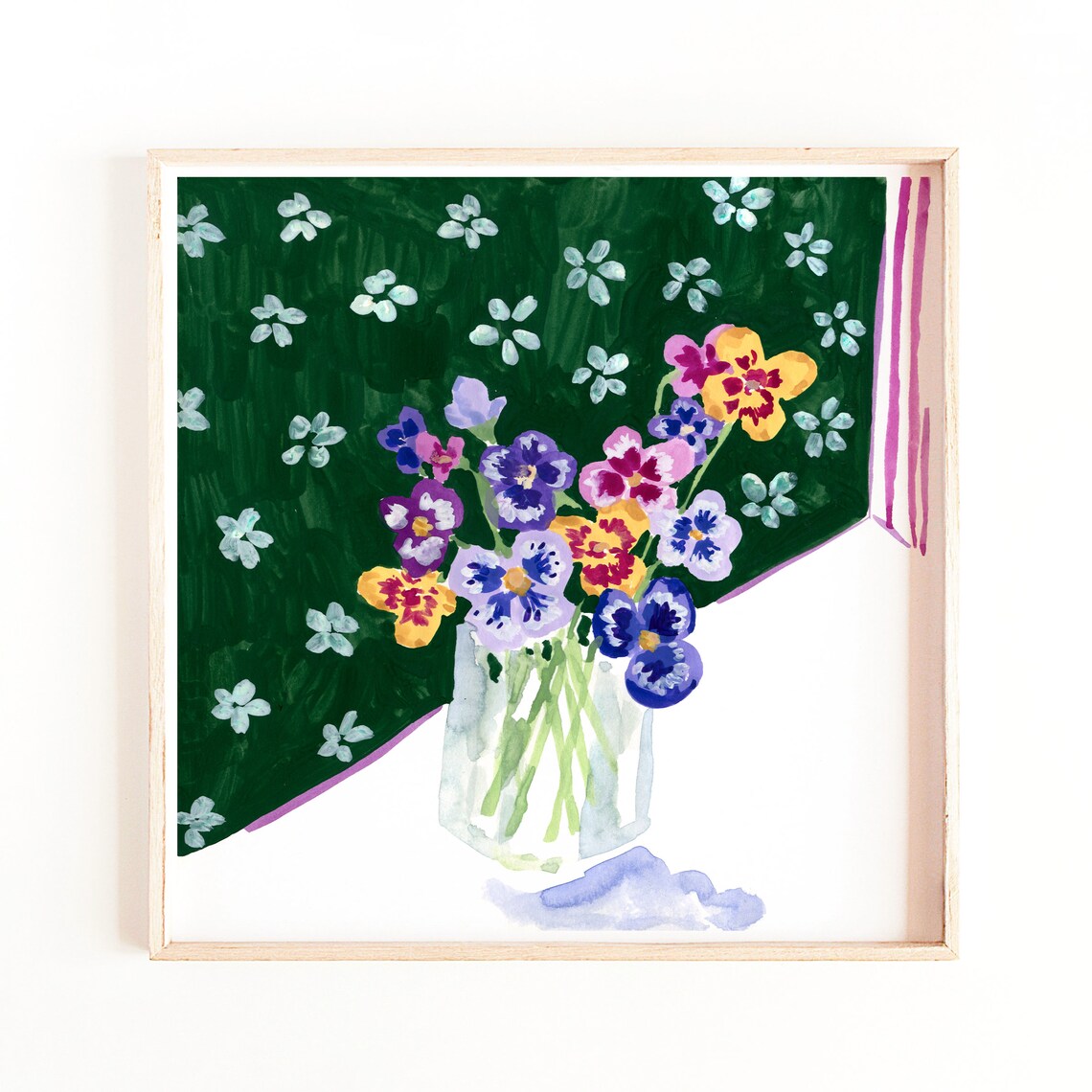 Pansies In A Vase Floral Art Print, Cottagecore