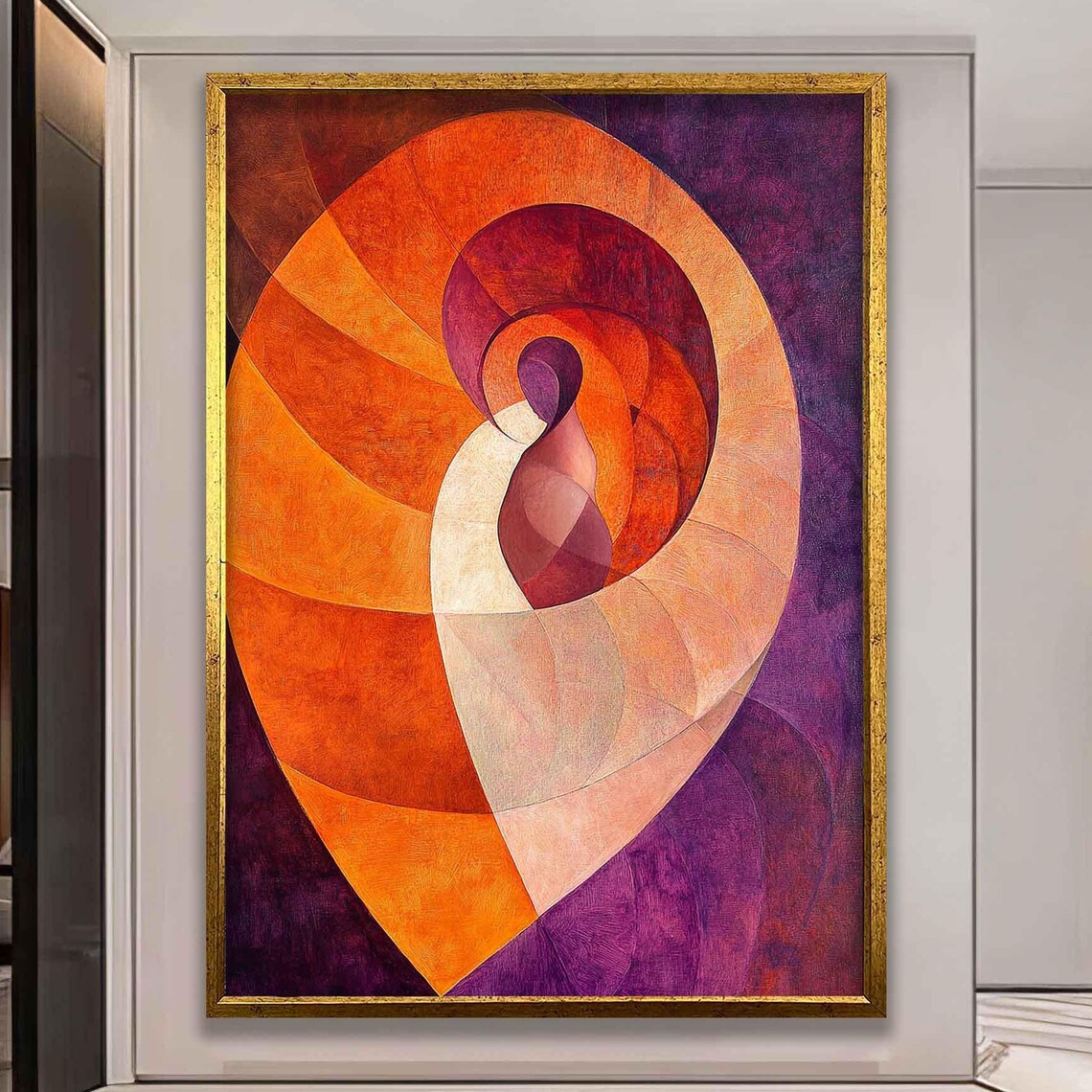 Swirling Orange Purple Spiral Shell Abstract Geometric Art Poster