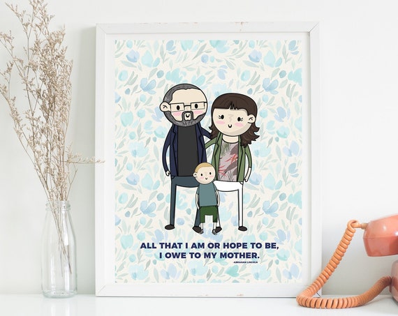 Personalized Mothers Day Family Portrait With Lincoln Quote Art Poster