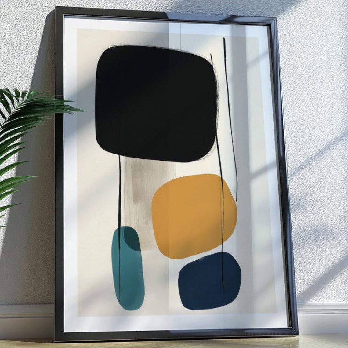 Black and Mustard Modern Abstract Geometric Shapes Minimalist Poster