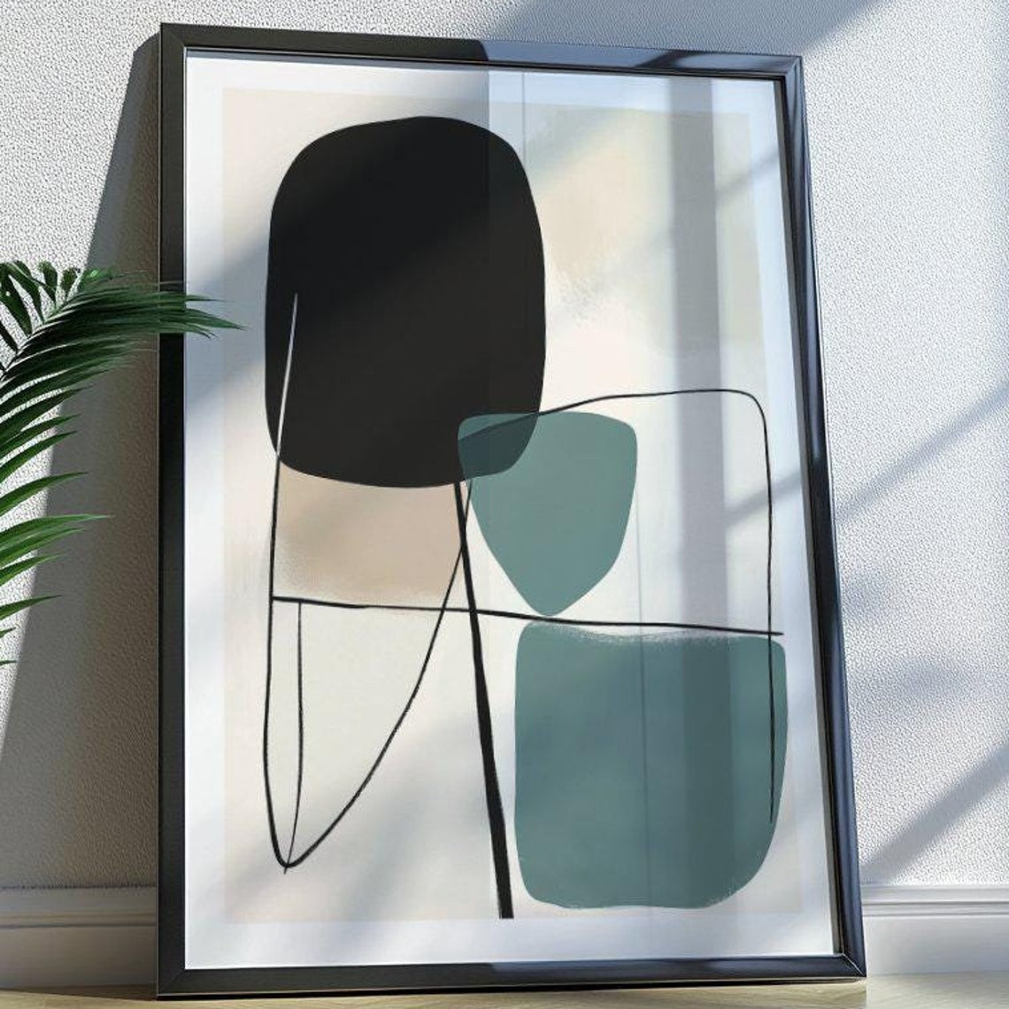 Black and Sage Green Modern Abstract With Fine Line Work Poster
