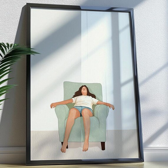 Mother Sleeping In Chair Watercolor Motherhood Rest Wall Art